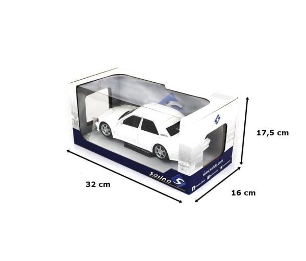 Solido 1801007 1/18 Ölçek, 1990 Mercedes Benz 190E Evo2, Beyaz, Sergilemeye Hazır Metal Araba Modeli