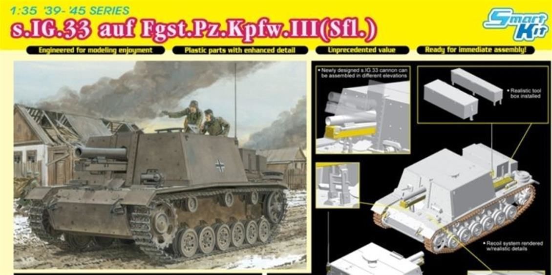 Dragon 6713 1/35 Ölçek, s.IG.33 auf Fgst.Pz.Kpfw.III(Sfl.) Zırhlı Topçu Bataryası Plastik Model Kiti