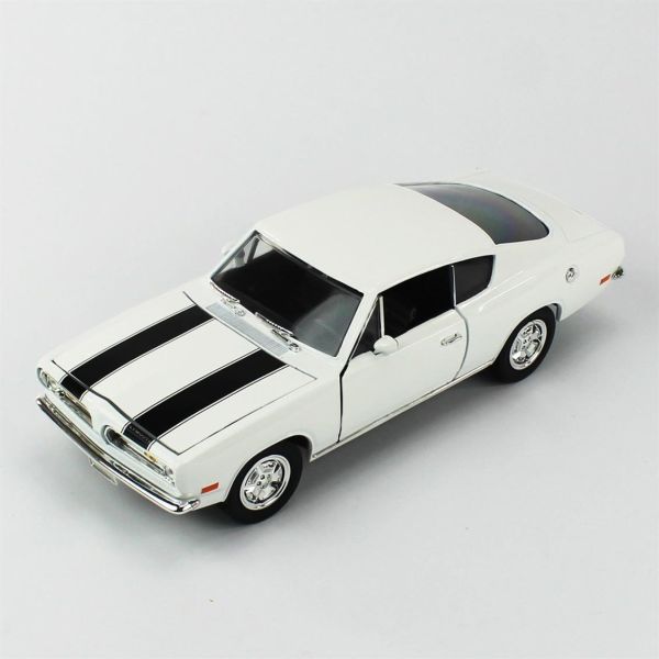 Road Signature 92179 1/18 Ölçek, 1969 Plymouth Barracuda, White, Sergilemeye Hazır Metal Araba Modeli