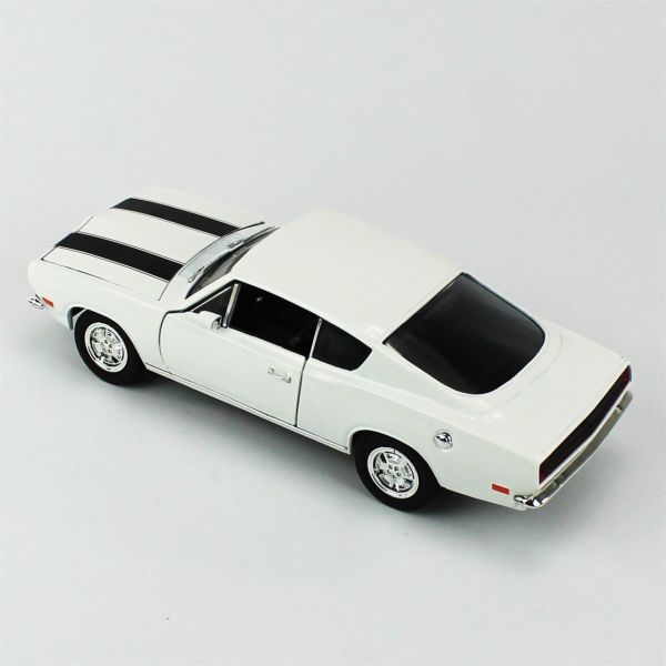 Road Signature 92179 1/18 Ölçek, 1969 Plymouth Barracuda, White, Sergilemeye Hazır Metal Araba Modeli