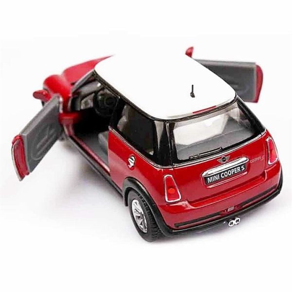 Bburago 12034 1/18 Ölçek, 2001 Mini Cooper, Kırmızı-Beyaz Tavanlı, Sergilemeye Hazır Metal Araba Modeli