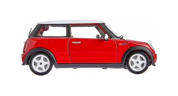 Bburago 12034 1/18 Ölçek, 2001 Mini Cooper, Kırmızı-Beyaz Tavanlı, Sergilemeye Hazır Metal Araba Modeli