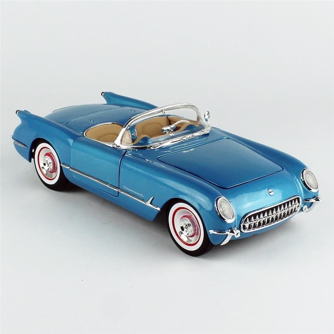 AutoWorld AMM1341 1/18 Ölçek, 1954 Chevrolet Corvette Convertible, Met.Br.Blue, Sergilemeye Hazır Metal Araba Modeli