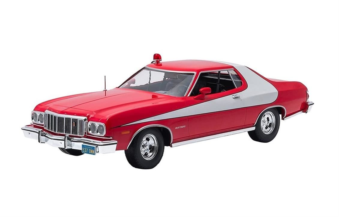 GreenLight 19017 1/18 Ölçek, 1976 Ford Gran Torino (Starsky&Hutch TV Seri 1975-79), Kırmızı-Beyaz, Sergilemeye Hazır Metal Arab