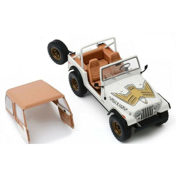 GreenLight 19065 1/18 Ölçek, 1979 Jeep CJ-7 ,Dixie (Dukes of Hazzard Look a Like), Beyaz, Sergilemeye Hazır Metal Cip Modeli