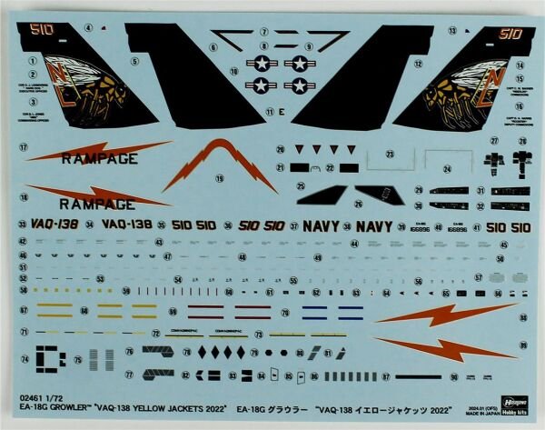 Hasegawa 2461 1/72 Ölçek, EA-18G Growler (VAQ-138 Yellow Jackets 2022), (Limited Edition), Savaş Uçağı Plastik Model Kiti