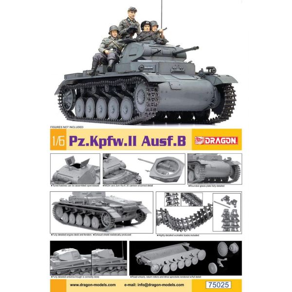 Dragon 75025 1/6 Ölçek, Pz.Kpfw.II Ausf.B Hafif Tankı Plastik Model Kiti