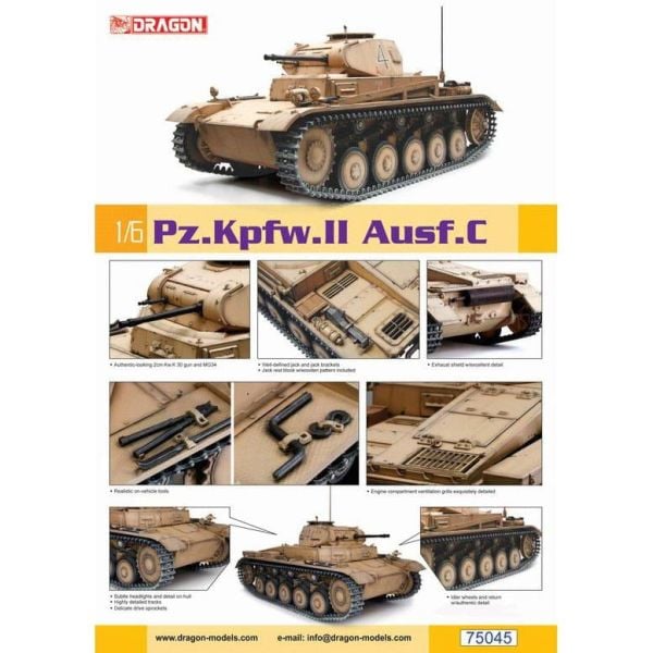 Dragon 75045 1/6 Ölçek,  Pz.Kpfw.II Ausf. C Hafif Tankı Plastik Model Kiti