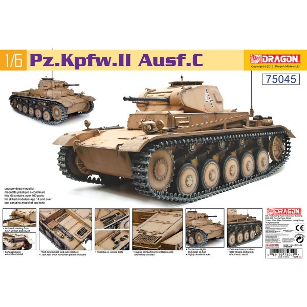 Dragon 75045 1/6 Ölçek,  Pz.Kpfw.II Ausf. C Hafif Tankı Plastik Model Kiti