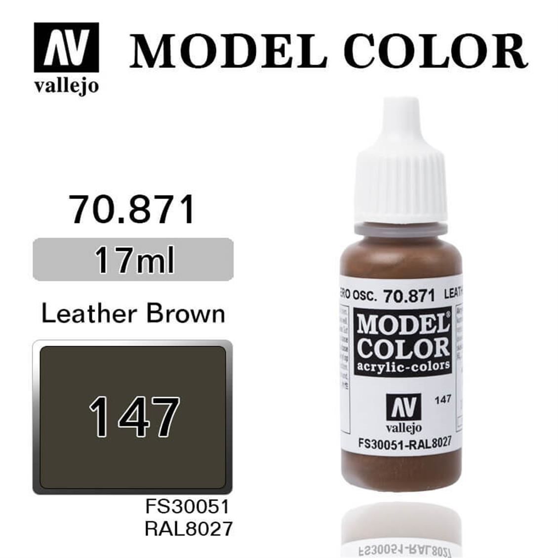 Vallejo 70871 17 ml. (147) Leather Brown-Matt, Model Color Serisi Model Boyası