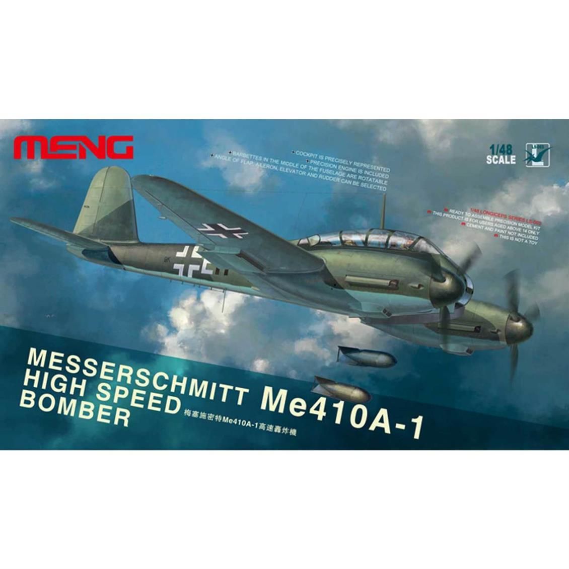 Meng LS-003 1/48 Ölçek, Messerschmitt Me 410A-1 Bombardıman Uçağı, Plastik Model kiti