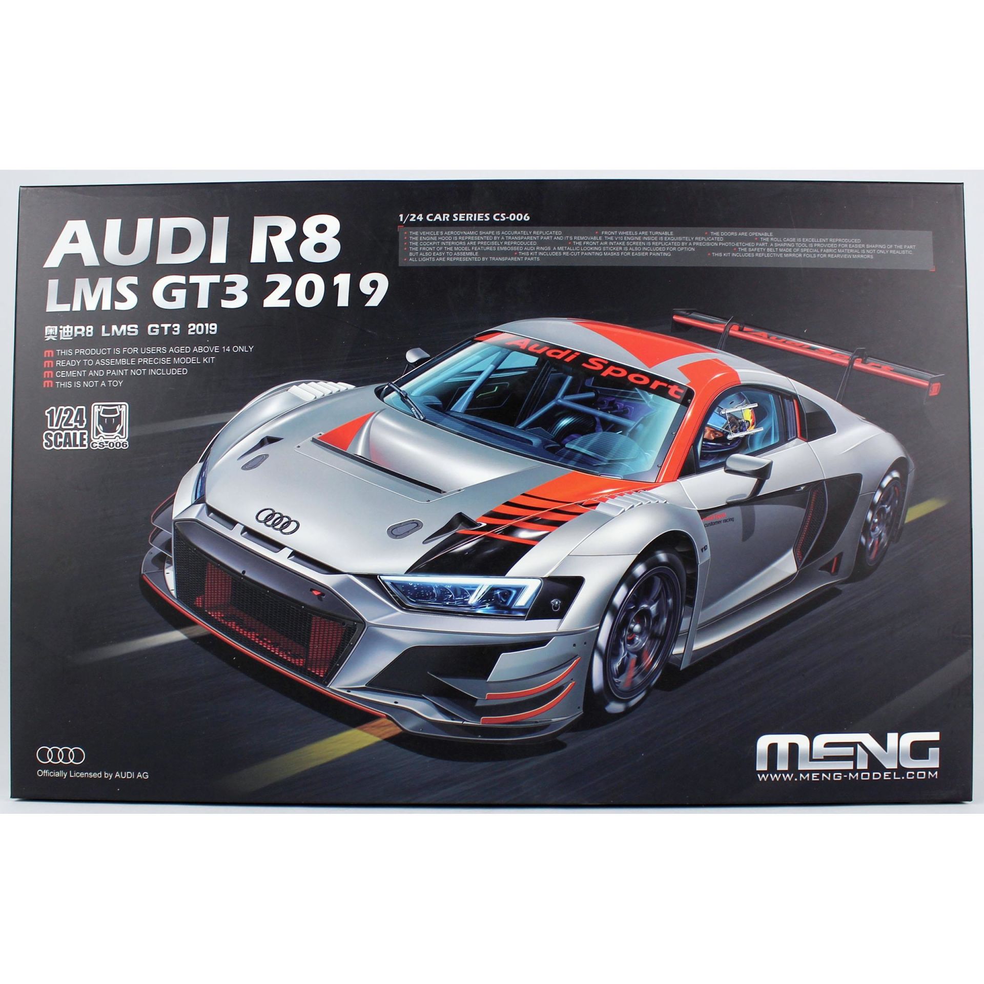 Meng CS-002 1/24 Ölçek, Audi R8 LMS GT3 2019, Plastik Model Kiti