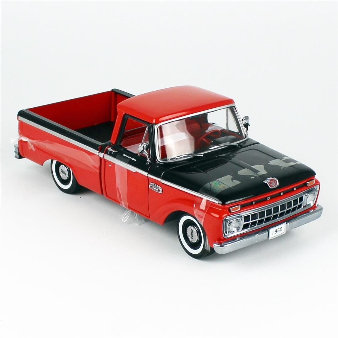 Sunstar 1304 1/18 Ölçek, 1965 Ford F-100 Kamyonet, Kırmızı-Siyah, Sergilemeye Hazır Metal Araba Modeli