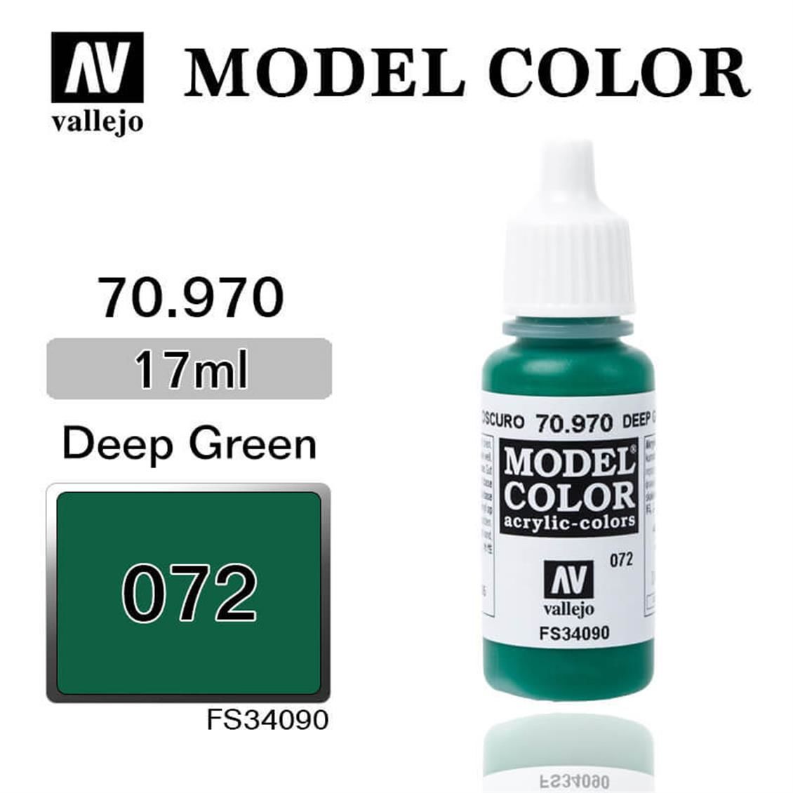 Vallejo 70970 17 ml. (72) Deep Green-Matt, Model Color Serisi Model Boyası