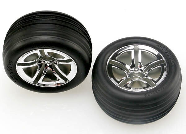 Traxxas Tires & wheels, assembled, glued (2.8'') (Jato® Twin-Spoke wheels, Alias® ribbed tires, foam inserts) (front) (2)