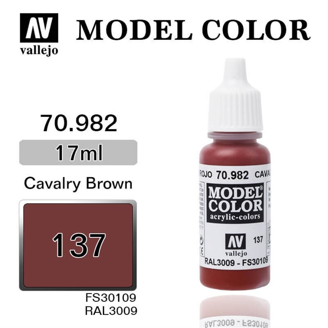 Vallejo 70982 17 ml. (137) Cavalry Brown-Matt, Model Color Serisi Model Boyası