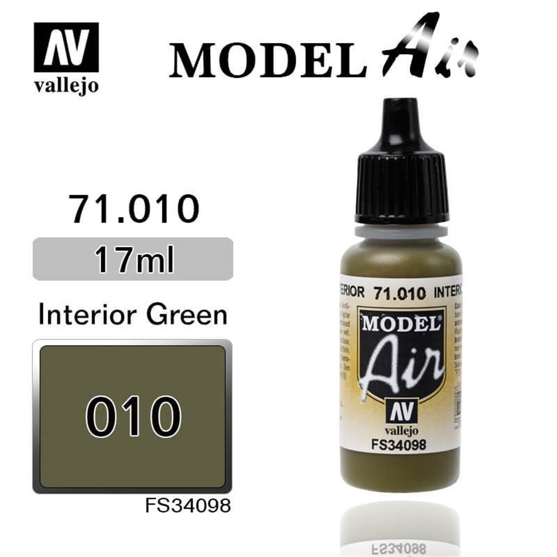 Vallejo 71010 17 ml. Interior Green, Model Air Serisi Model Boyası