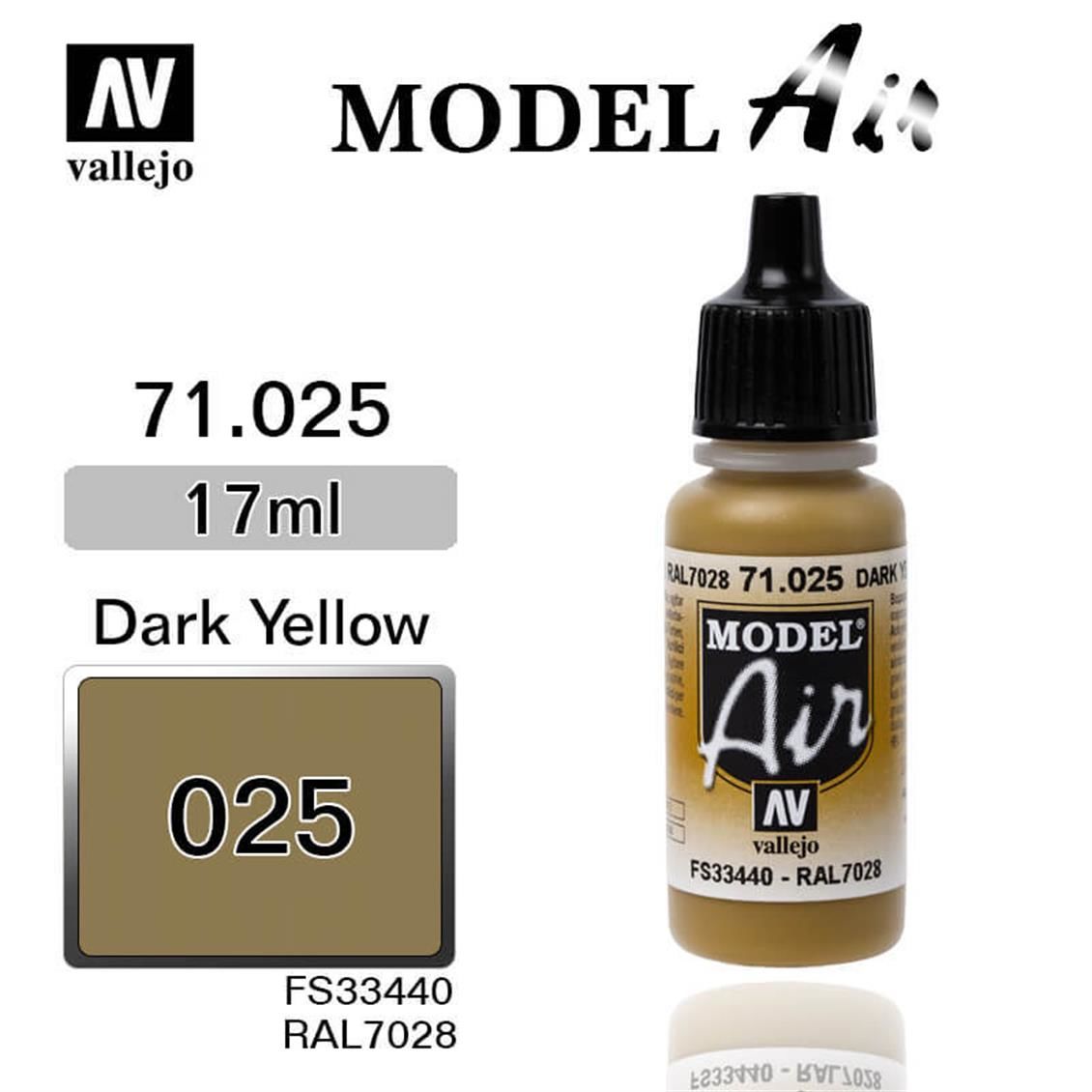 Vallejo 71025 17 ml. Dark Yellow, Model Air Serisi Model Boyası