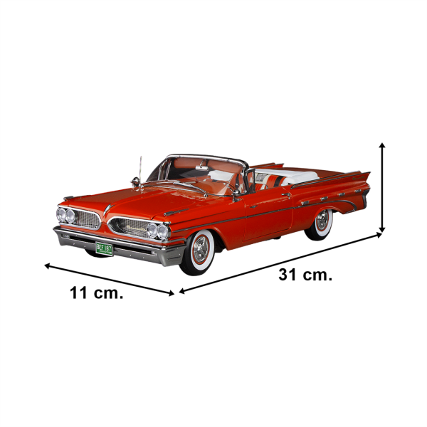 Sunstar 5187 1/18 Ölçek, 1959 Pontiac Bonneville Open Convertible, Kırmızı, Sergilemeye Hazır Metal Araba Modeli