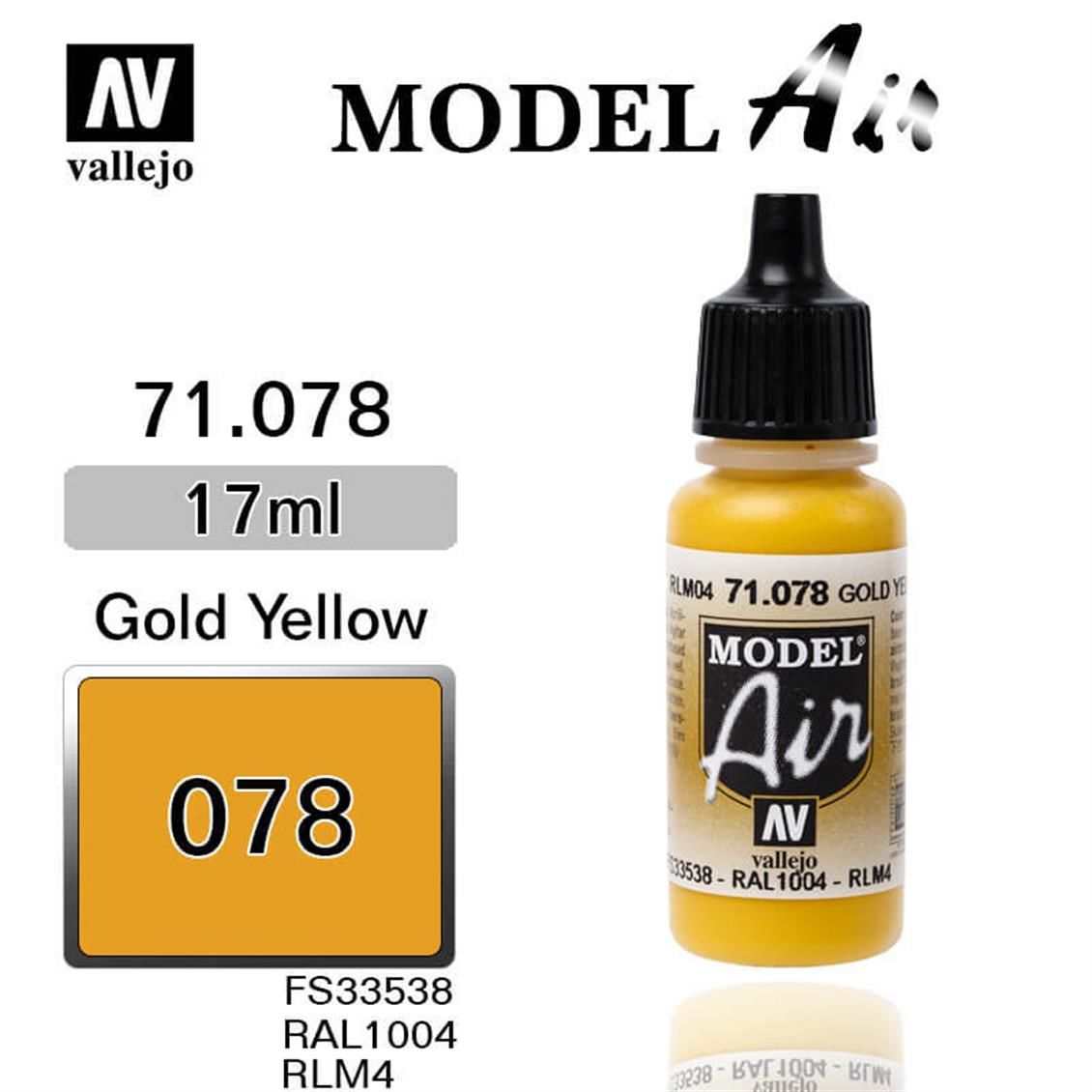 Vallejo 71078 17 ml. Yellow RLM04, Model Air Serisi Model Boyası