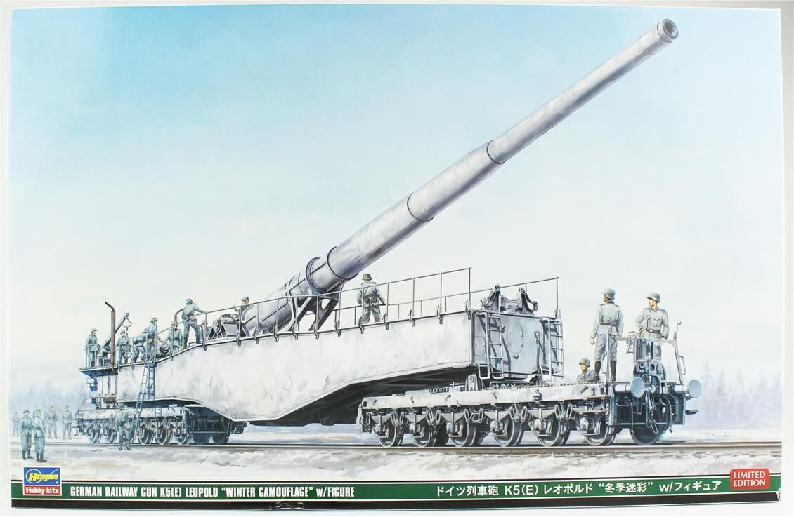 Hasegawa 30070 1/72 Ölçek, German Railway Gun K5 (E) Leopold Winter Camouflage w/Figure, Plastik Model Kiti