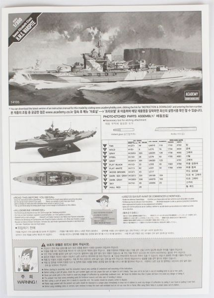 Academy 14105 1/350 Ölçek, Queen Elizabeth H.M.S.Warspite Savaş Gemisi, Plastik Model kiti