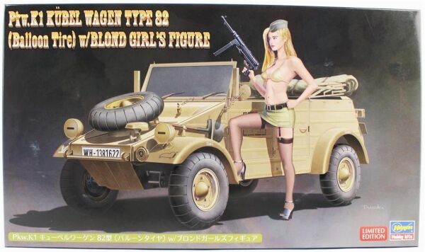 Hasegawa SP473 52273 1/24 Ölçek, Pkw.K1 Kübelwagen Type 82 (Balloon Tire) w/Blonde Girl's Figure, Plastik Model Kiti