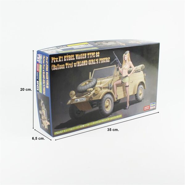 Hasegawa SP473 52273 1/24 Ölçek, Pkw.K1 Kübelwagen Type 82 (Balloon Tire) w/Blonde Girl's Figure, Plastik Model Kiti