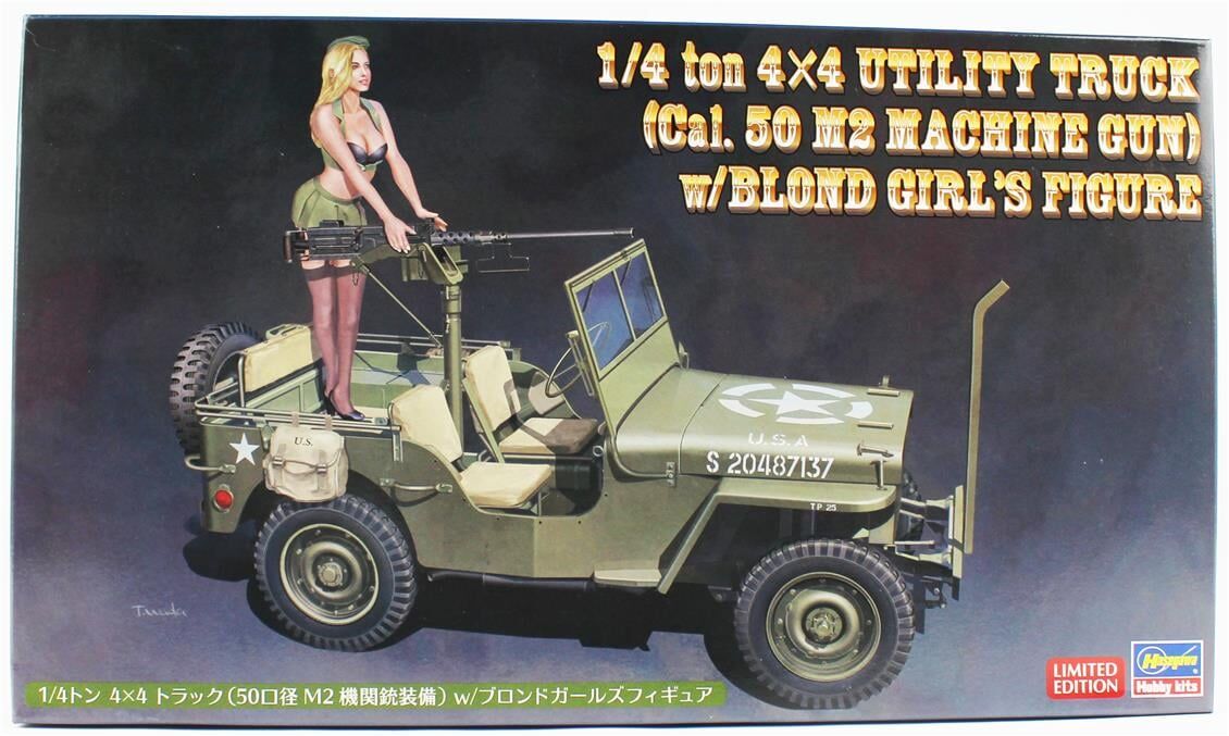 Hasegawa SP483 52283 1/24 Ölçek, 1/4 ton 4x4 Utility Truck (Cal. 50 M2 Machine Gun) w/Blond Girl's Figure, Plastik Model Kiti