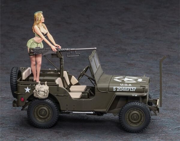 Hasegawa SP483 52283 1/24 Ölçek, 1/4 ton 4x4 Utility Truck (Cal. 50 M2 Machine Gun) w/Blond Girl's Figure, Plastik Model Kiti