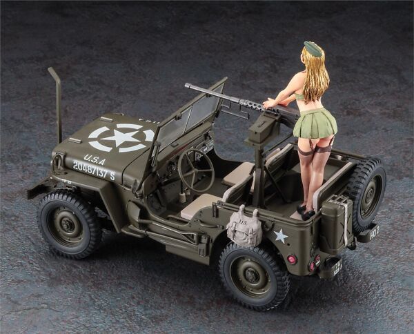 Hasegawa SP483 52283 1/24 Ölçek, 1/4 ton 4x4 Utility Truck (Cal. 50 M2 Machine Gun) w/Blond Girl's Figure, Plastik Model Kiti