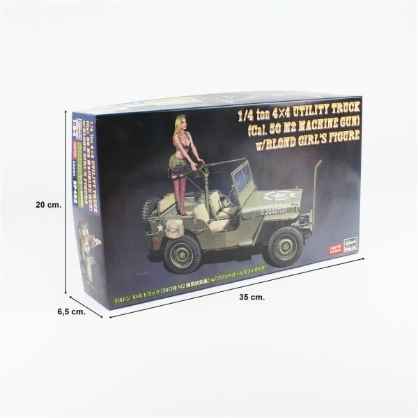 Hasegawa SP483 52283 1/24 Ölçek, 1/4 ton 4x4 Utility Truck (Cal. 50 M2 Machine Gun) w/Blond Girl's Figure, Plastik Model Kiti