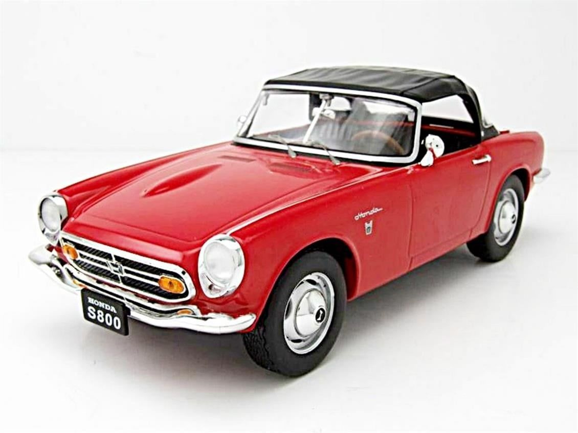 Triple9 Collection 1800190 1/18 Ölçek, 1966 Honda S 800, Kırmızı, Sergilemeye Hazır Metal Araba Modeli