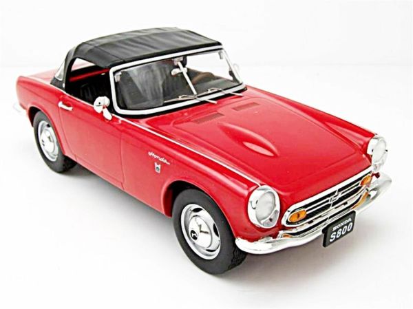 Triple9 Collection 1800190 1/18 Ölçek, 1966 Honda S 800, Kırmızı, Sergilemeye Hazır Metal Araba Modeli