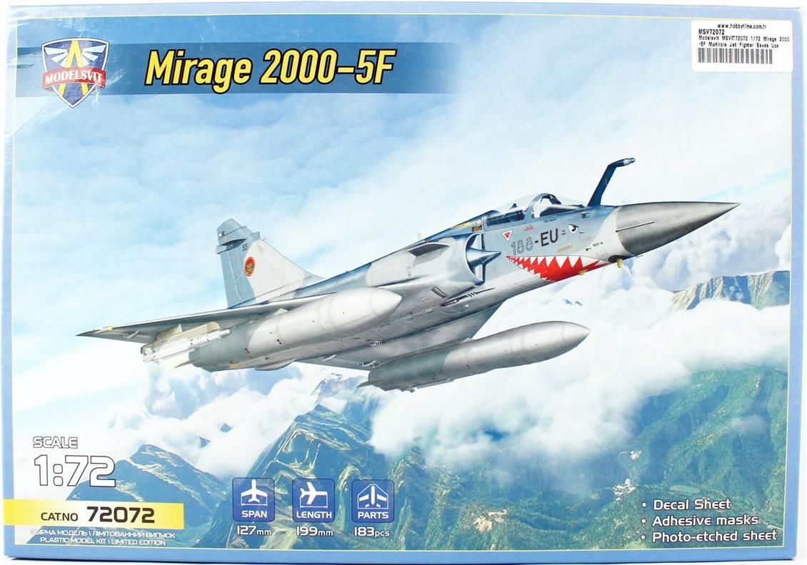 Modelsvit MSVIT72072 1/72 Ölçek, Mirage 2000-5F Multirole Jet Fighter Savaş Uçağı, Plastik Model kiti