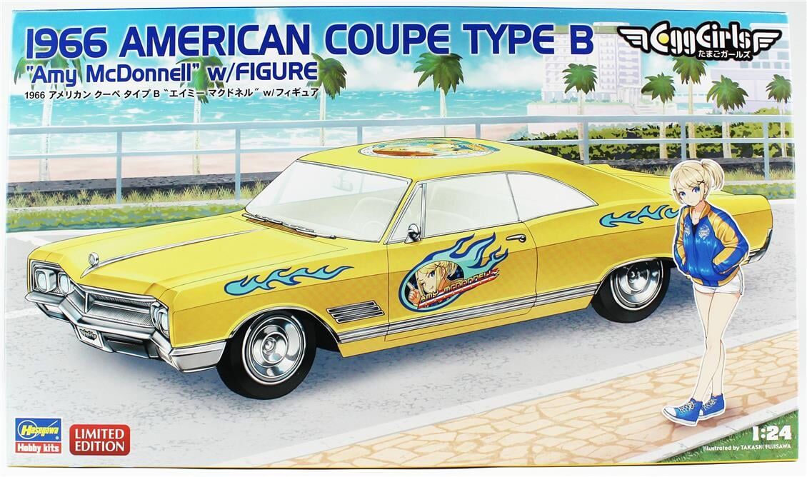 Hasegawa SP598 52758 1/24 Ölçek, Chevrolet 1966 American Coupe Type B (Amy McDonnell) w/Figure Otomobil Plastik Model Kiti