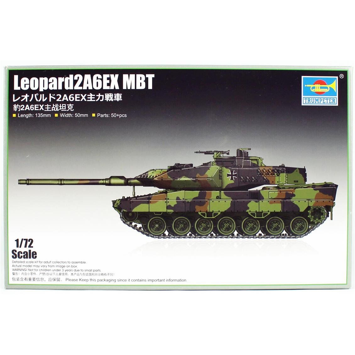 Trumpeter 07192 1/72 Ölçek, Alman Leopard 2A6 EX Ana Muharebe Tanklı, Plastik Model Kiti