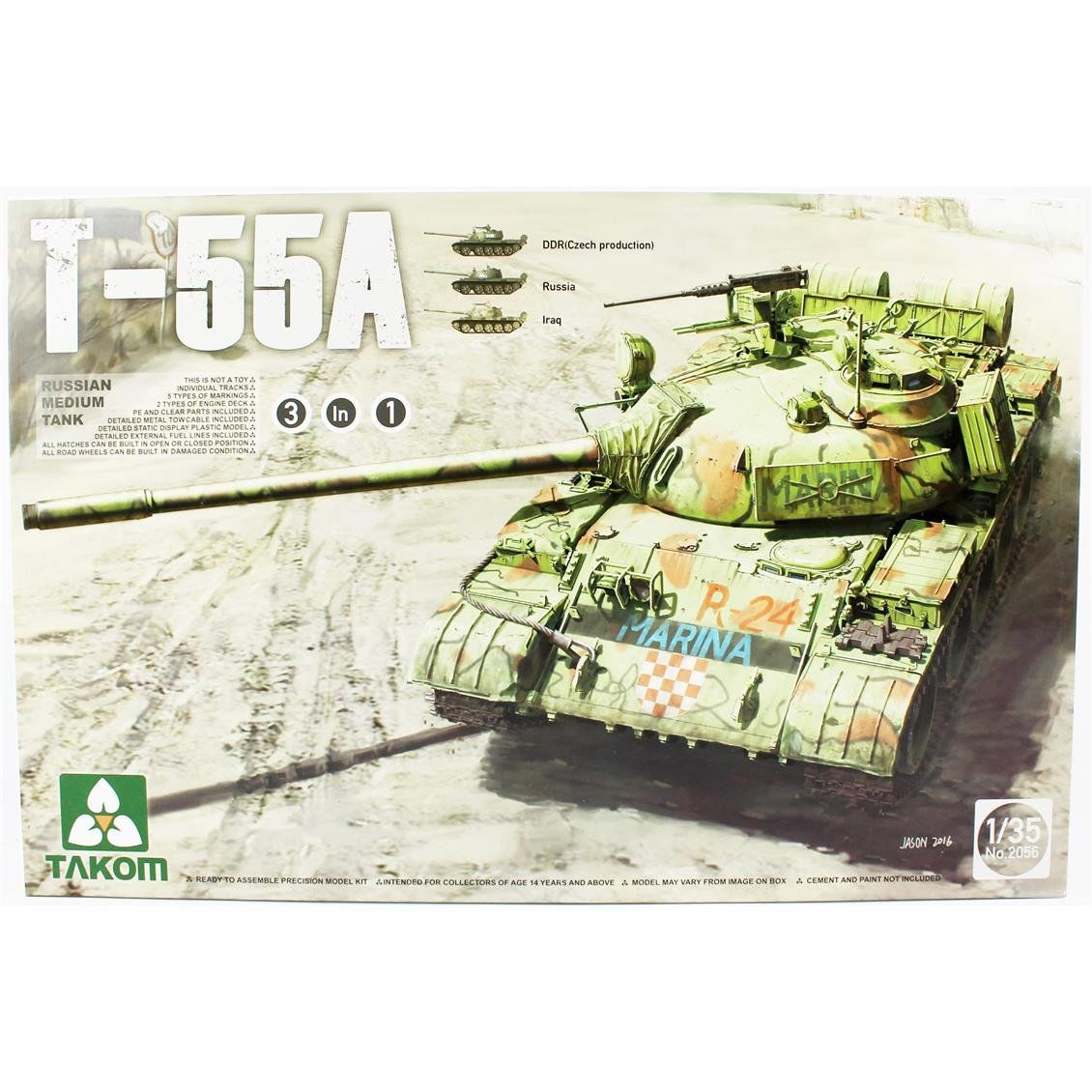 Takom 2056 1/35 Ölçek, Rus Orta Sınıf Tankı, T-55 A (3 in 1), Plastik Model kiti