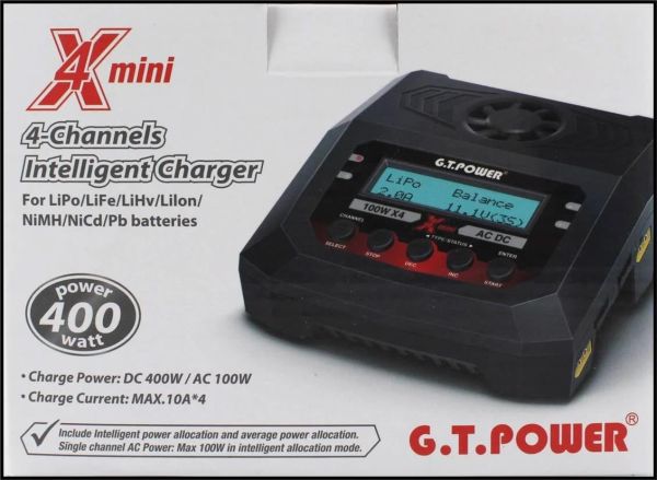 GT Power 169 X4 Mini Şarj Aleti, Giriş:12-24-220 Volt/ 1-4S LiPo, 10 Amper, 100 Watt