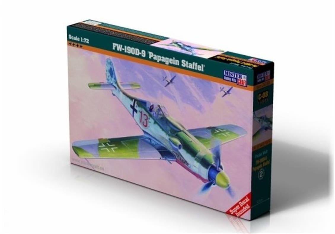 Mistercraft C008 1/72 Ölçek, Fw-190D-9 (Papagein Staffel) Savaş Uçağı, Plastik Model kiti