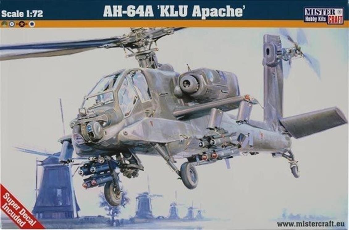 Mistercraft D037 1/72 Ölçek, AH-64A KLU Apache Helikopteri, Plastik Model kiti