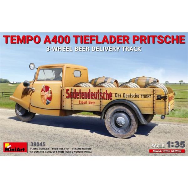 MiniArt 1:35 Tempo A400 Tieflader Pritsche 3 Tekerlekli Bira Teslim Kamyonu