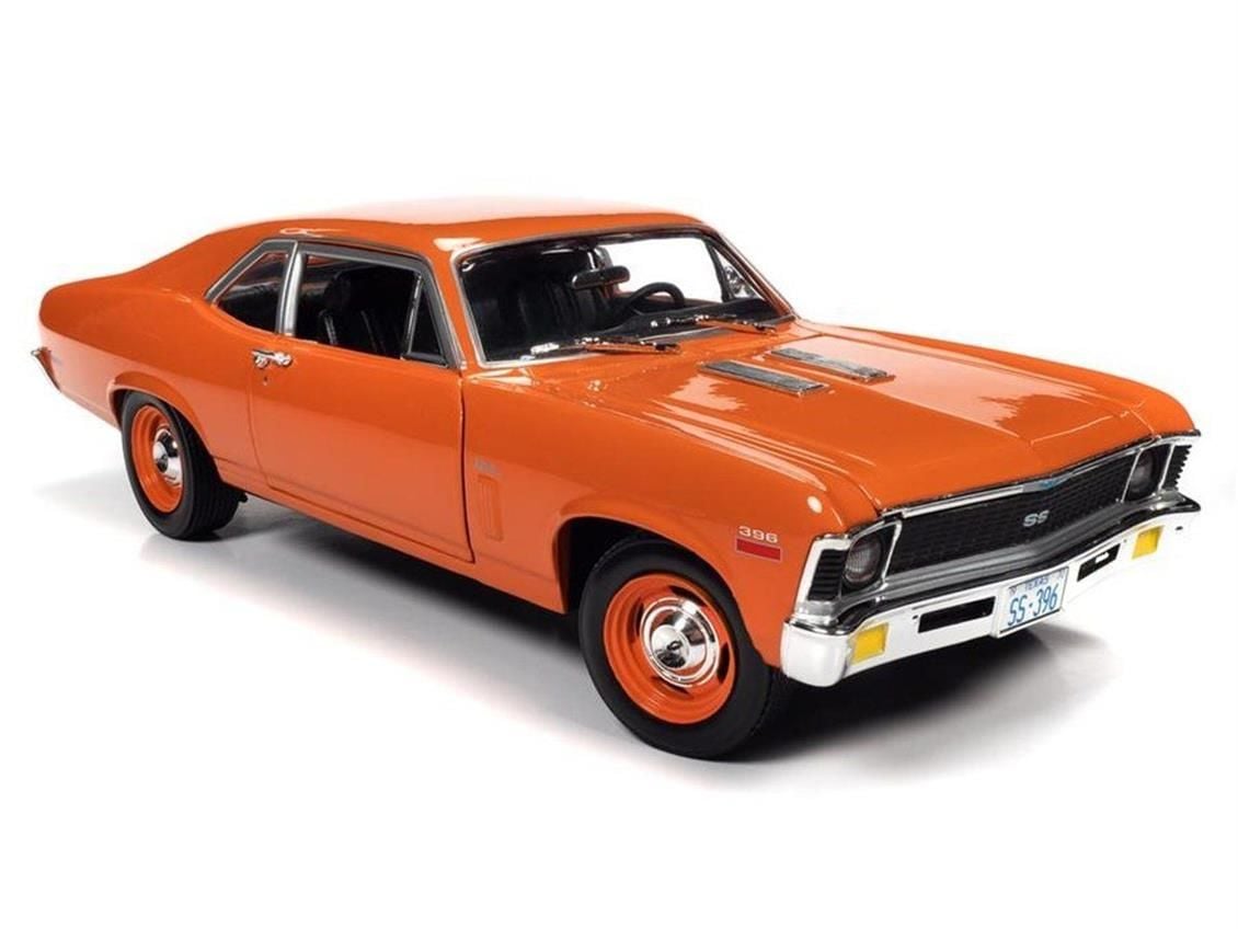 AutoWorld AMM1226 1/18 Ölçek, 1970 Chevy Nova SS 396, Hugger Orange, Sergilemeye Hazır Metal Araba Modeli