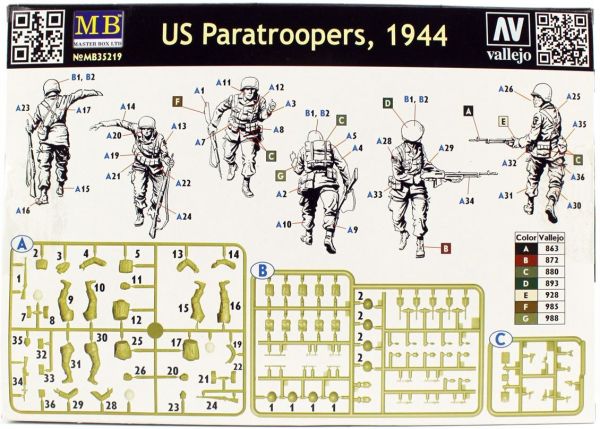 MasterBox 35219 1/35 Ölçek, WW II Serisi, Amerikan Paraşütcüler, Plastik Figür Kiti