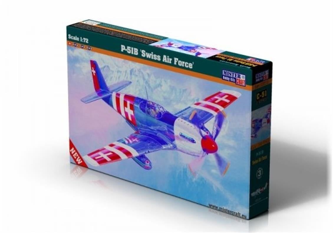 Mistercraft C051 1/72 Ölçek, P-51 B (Swiss Air Force) Savaş Uçağı, Plastik Model kiti