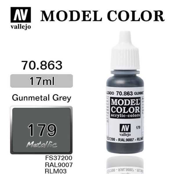 Vallejo 70863 17 ml. (179) Gunmetal Grey-Metallic, Model Color Serisi Model Boyası