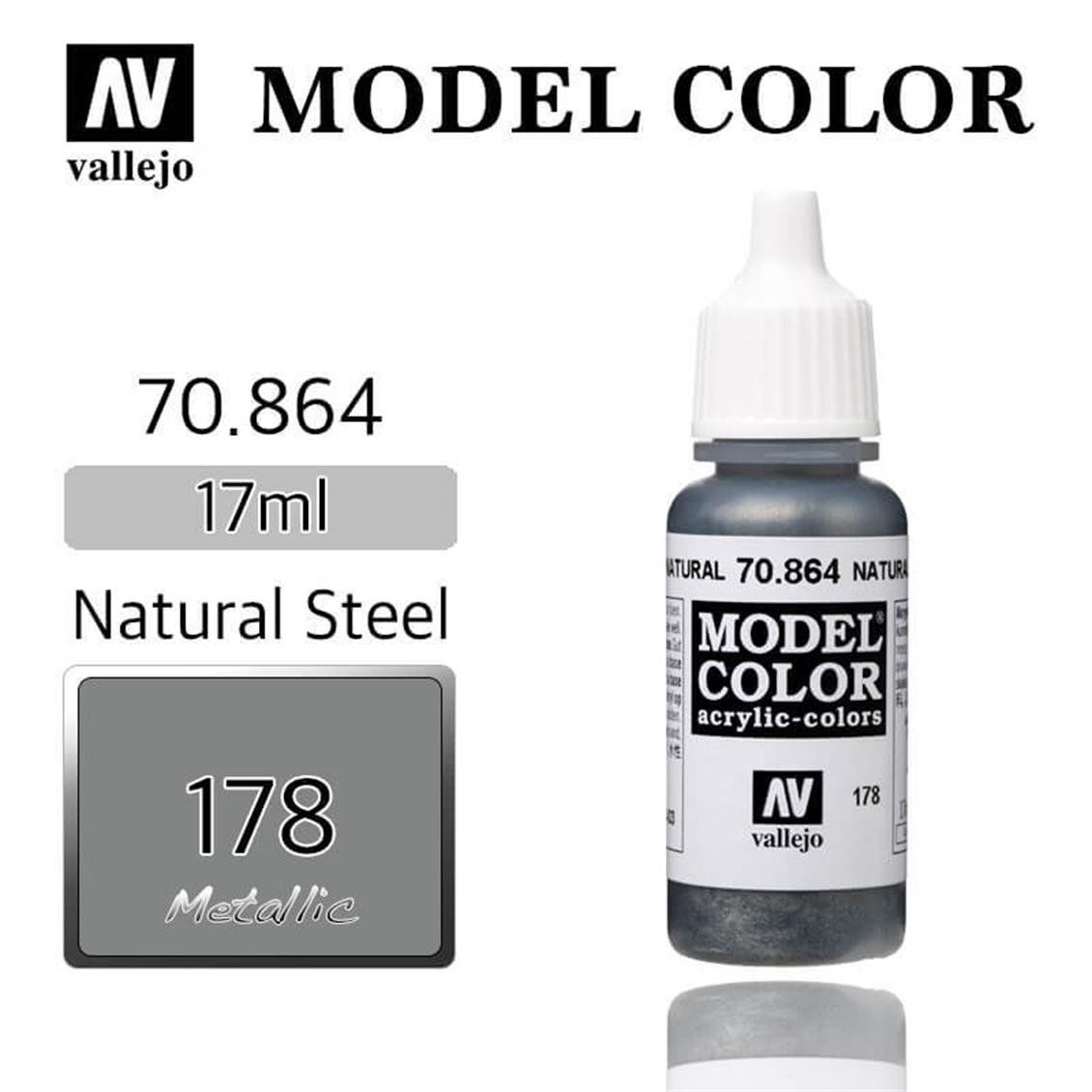 Vallejo 70864 17 ml. (178) Natural Steel-Metallic, Model Color Serisi Model Boyası