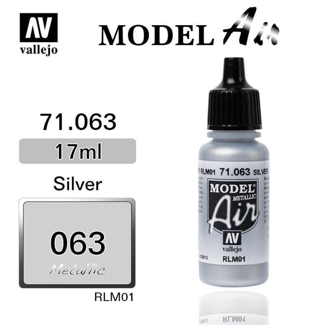 Vallejo 71063 17 ml. Silver RLM01, Model Air Serisi Model Boyası