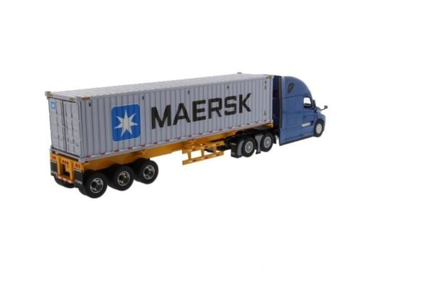 Diecast Masters 71048 1/50 Ölçek, Freightliner New Cascadia Kabinli Çekici, Dorse ve 40 lık Konteyner, Kapıları Açılır, Mavi-Sa