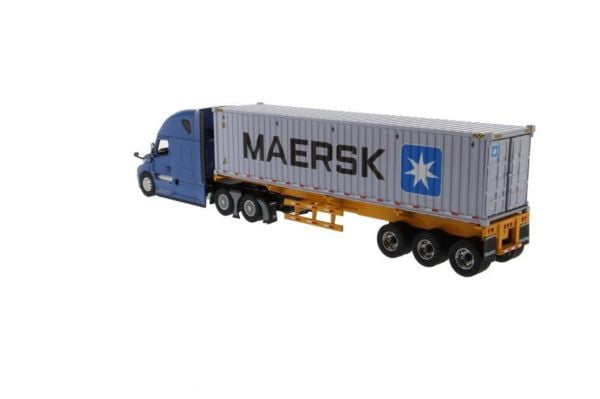 Diecast Masters 71048 1/50 Ölçek, Freightliner New Cascadia Kabinli Çekici, Dorse ve 40 lık Konteyner, Kapıları Açılır, Mavi-Sa